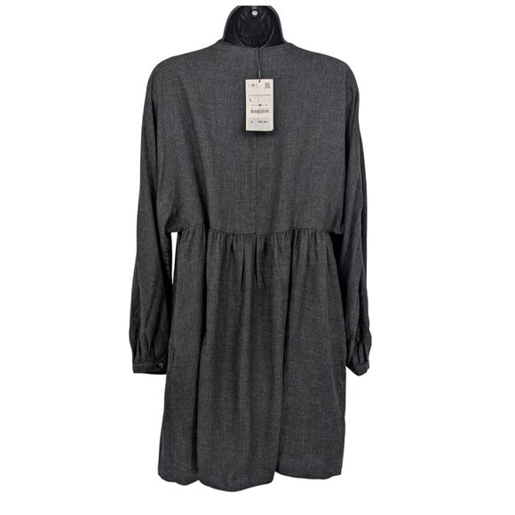 Zara Babydoll Mini Dress Women Size L Button Up Balloon Sleeve Goth Office Y2K - Picture 2 of 11
